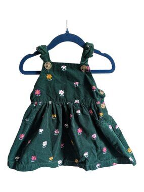 Blueberi Boulevard Dark Green Floral Corduroy W/ Bows Jumper Dress Sz 12 Months